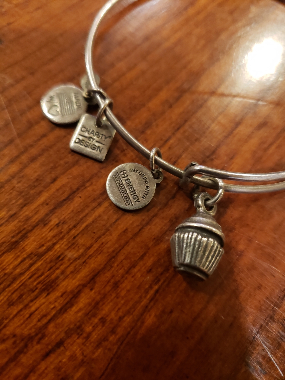 Alex and Ani Silver-Tone Cupcake Charm Bangle Bracelet